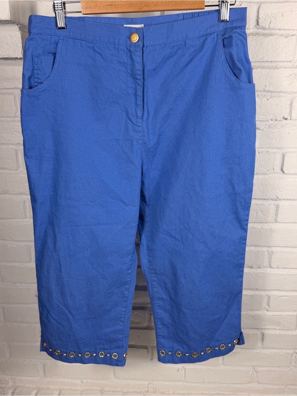 Draper’s & Damon’s Blue Stretch Capri Pants Studded Hem Cropped Womens 14